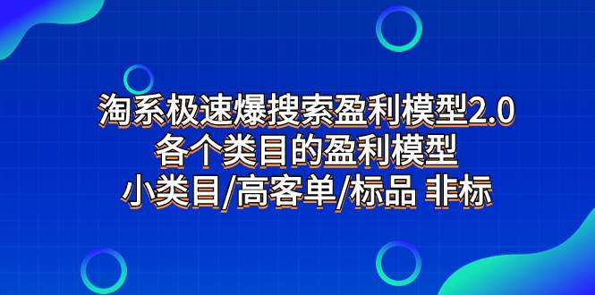 淘系极速爆搜索盈利模型2.0,各个类目的盈利模型,小类目/高客单/标品 非标