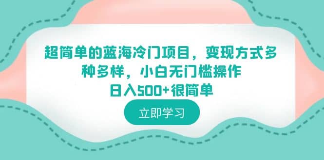 超简单的蓝海冷门项目,变现方式多种多样,小白无门槛操作日入500+很简单