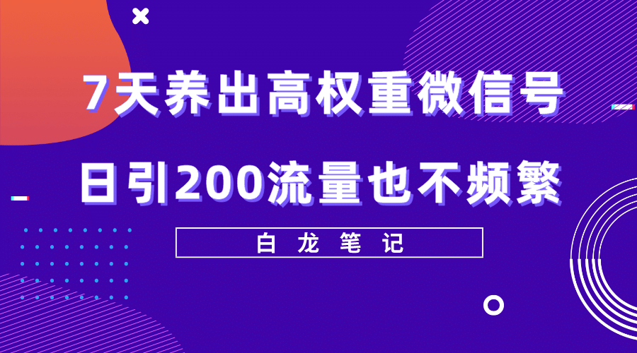 7天养出高权重微信号,日引200流量也不频繁,方法价值3680元