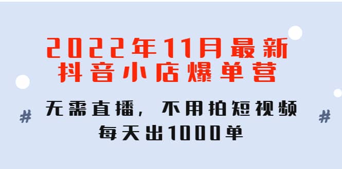 2022年11月最新抖音小店爆单训练营:无需直播,不用拍短视频,每天出1000单