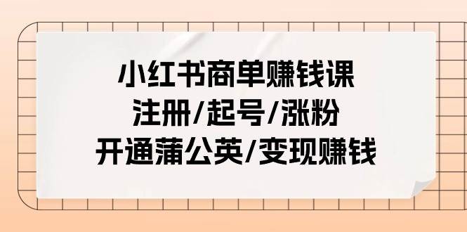 小红书商单赚钱课:注册/起号/涨粉/开通蒲公英/变现赚钱(25节课)
