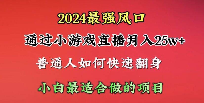 2024年最强风口,通过小游戏直播月入25w+单日收益5000+小白最适合做的项目