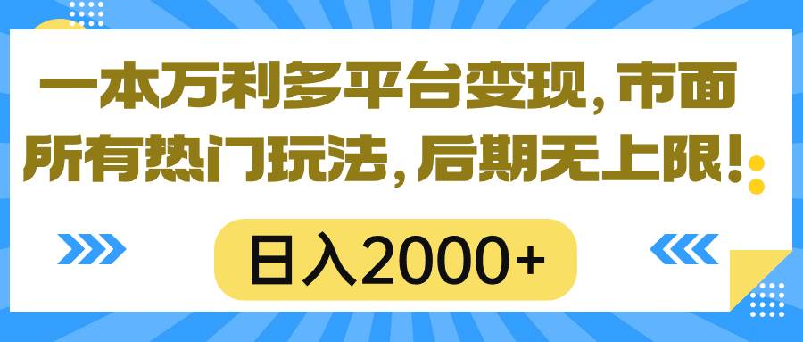 一本万利多平台变现,市面所有热门玩法,日入2000+,后期无上限!