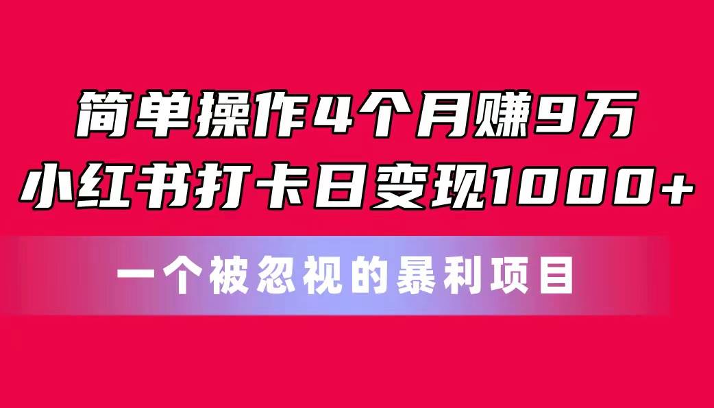 简单操作4个月赚9万!小红书打卡日变现1000+!一个被忽视的暴力项目