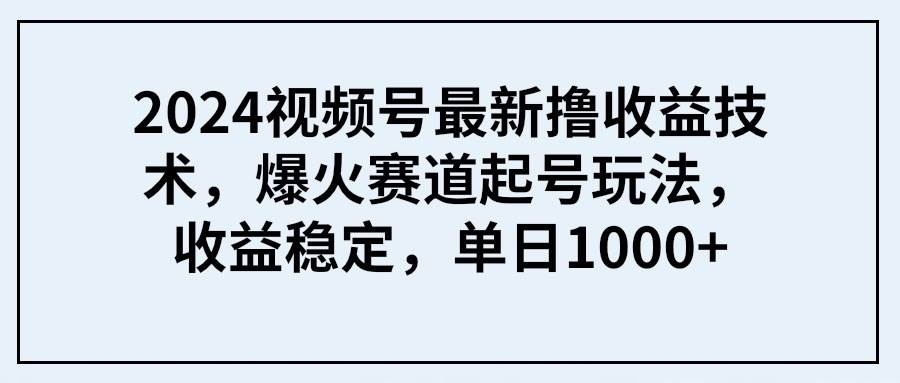 2024视频号最新撸收益技术,爆火赛道起号玩法,收益稳定,单日1000+