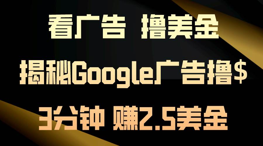 看广告,撸美金!3分钟赚2.5美金!日入200美金不是梦!揭秘Google广告...