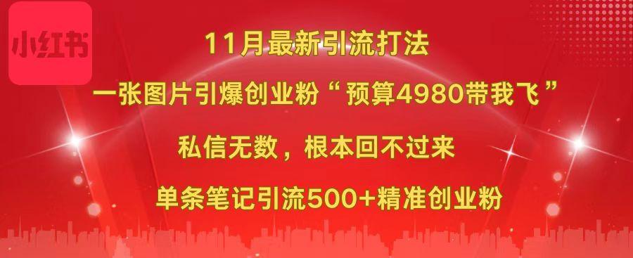 小红书11月最新图片打法,一张图片引爆创业粉“预算4980带我飞”,私信无数,根本回不过来,单条笔记引流500+精准创业粉