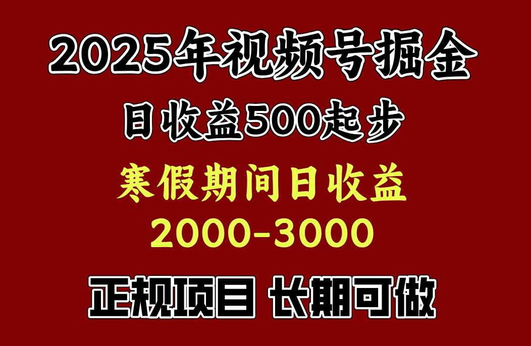 最新视频号项目,单账号日收益500起步,寒假期间日收益2000-3000左右,