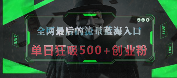 全网最后的流量蓝海入口,半小时引流50+创业粉,单日狂吸500+创业粉