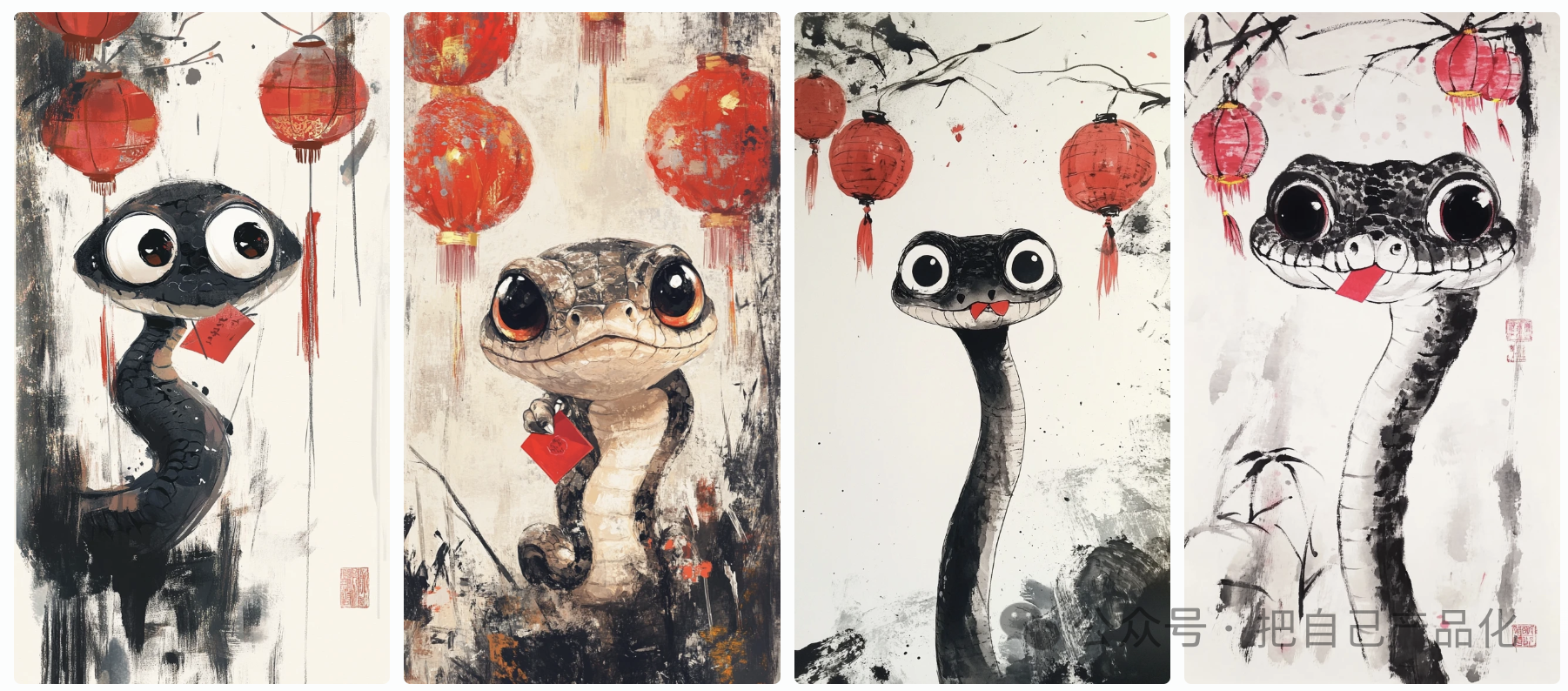 蛇年画个蛇年红包封面图,附提示词