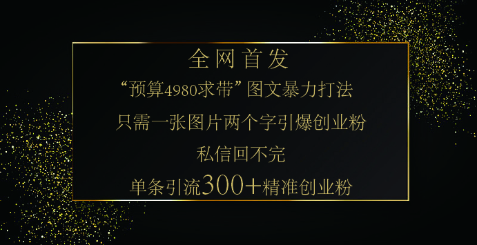 小红书,“预算 4980 带我飞” 的神奇图片引流法,堪称涨粉核武器!只需一张图,就能单条笔记凭借此方法,轻松引流 300 + 精准创业粉!