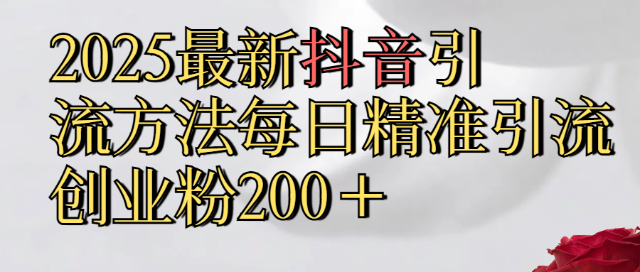2025最新,抖音引流,方法每日精准引流创业粉300+