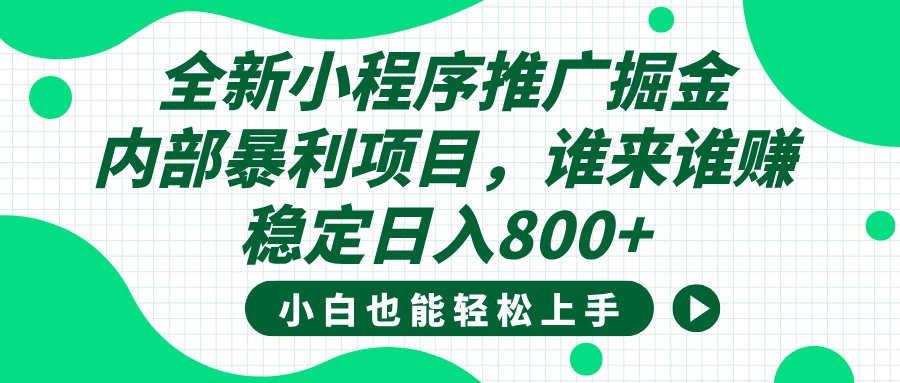 全新小程序推广掘金,内部暴利项目,小白轻松上手,稳定日入800+
