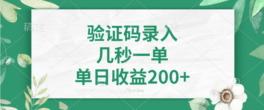 验证码录入,看图识字,几秒一单,单日收益200+
