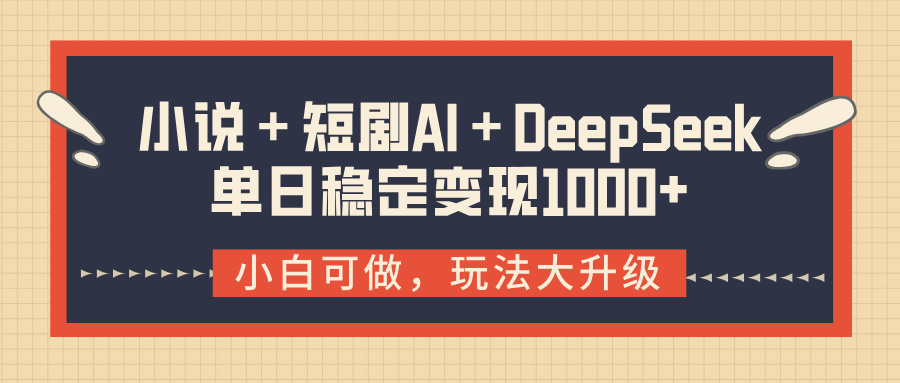 小说+短剧AI+DeepSeek结合变现,单日稳定变现1000+
