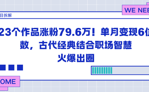 23个作品涨粉79.6万!单月变现6位数,古代经典结合职场智慧火爆出圈