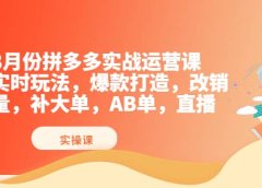 8月份拼多多实战运营课,实时玩法,爆款打造,改销量,补大单,AB单,直播