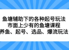 鱼塘辅助下的各种起号玩法，市面上少有的鱼塘课程，养鱼、起号、选品、爆流玩法