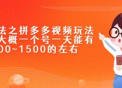 新玩法之拼多多视频玩法,利润大概一个号一天能有500~1500的左右