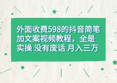 外面收费598抖音简笔加文案教程，全是实操 没有废话 月入三万（教程+资料）