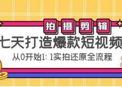 七天打造爆款短视频：拍摄+剪辑实操，从0开始1:1实拍还原实操全流程
