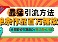 2024年最猛引流方法单条作品百万播放量 当日轻松引流500+高质量创业粉
