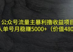 公众号流量主暴利撸收益项目,单人单号月稳赚5000+(价值480元)