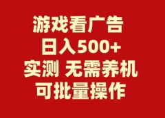 游戏看广告 无需养机 操作简单 没有成本 日入500+