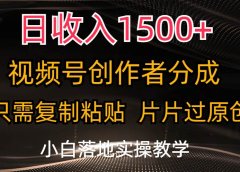 日收入1500+,视频号创作者分成,只需复制粘贴,片片过原创,小白也可...