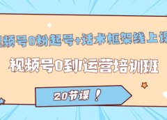 视频号·0粉起号+话术框架线上课:视频号0到1运营培训班(20节课)