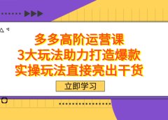 拼多多高阶·运营课,3大玩法助力打造爆款,实操玩法直接亮出干货