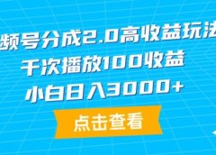 视频号分成2.0高收益玩法,千次播放100收益,小白日入3000+