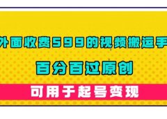 外面收费599的视频搬运手法,百分百过原创,可用起号变现