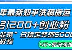 24年最新知乎洗稿日引200+创业粉“割韭菜”日稳定变现5000+实操教程