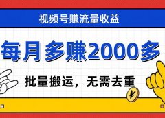 视频号流量分成,不用剪辑,有手就行,轻松月入2000+