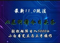 最新11.0玩法 AI辅助撸今日头条轻松实现矩阵日入5000+小白看完即可上手矩阵操作
