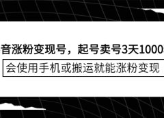 抖音涨粉变现号，起号卖号3天千粉，会使用手机或搬运就能涨粉变现