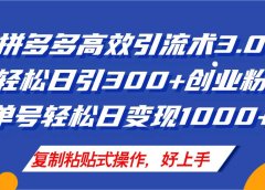 拼多多店铺引流技术3.0，日引300+付费创业粉，单号轻松日变现1000+