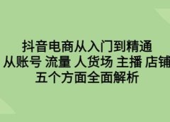 抖音电商从入门到精通,从账号 流量 人货场 主播 店铺五个方面全面解析