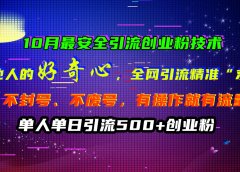10月最安全引流创业粉技术,利用他人的好奇心,全网引流精准“求带粉”,不封号、不废号,有操作就有流量,单人单日引流500+创业粉