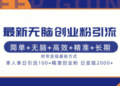 最新无脑创业粉引流!简单+无脑+高效+精准+长期+附带变现方式