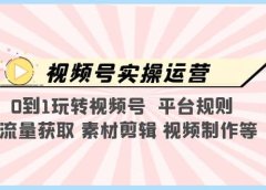 视频号实操运营，0到1玩转视频号 平台规则 流量获取 素材剪辑 视频制作等
