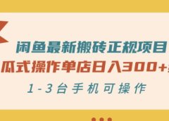 闲鱼最新搬砖正规项目:傻瓜式操作单店日入300+纯利,1-3台手机可操作