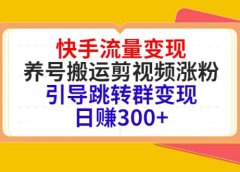 快手流量变现,养号搬运剪视频涨粉,引导跳转群变现日赚300+