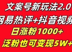 文案号新玩法 网易热评+抖音文案 一天涨粉1000+ 多种变现模式 泛粉也可变现