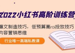 2022小红书高阶训练营:爆文制造技巧,低预算高roi投放技巧,内容营销思维