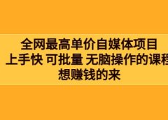 全网最单高价自媒体项目:上手快 可批量 无脑操作的课程,想赚钱的来