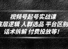 视频号起号实战课:底层逻辑 人群选品 平台区别 话术拆解 付费投放等