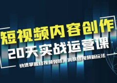 短视频内容创作20天实战运营课，快速掌握短视频领域，洞察短视频新玩法