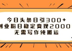 今日头条日引300+创业粉日稳定变现2000+无需写作纯搬运